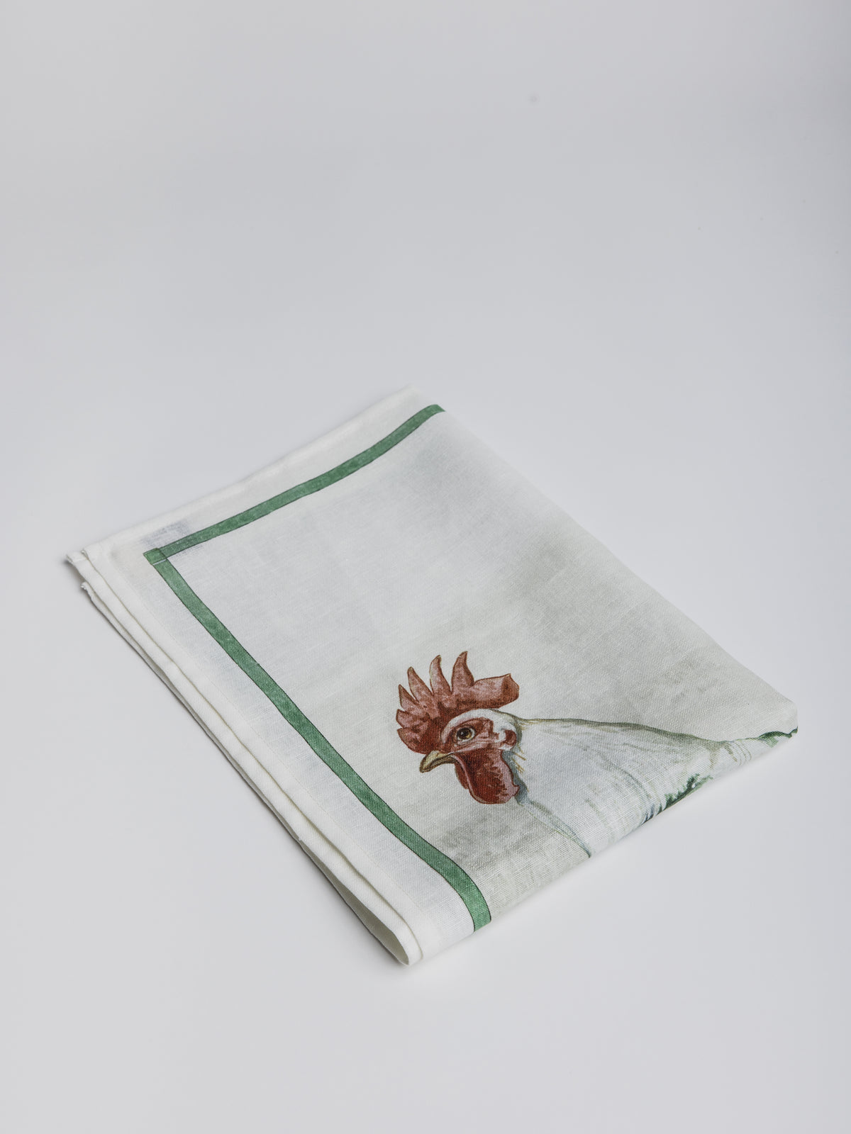 Kitchen Towel - Rooster Bianco - Green edge - Cigale & Fourmi