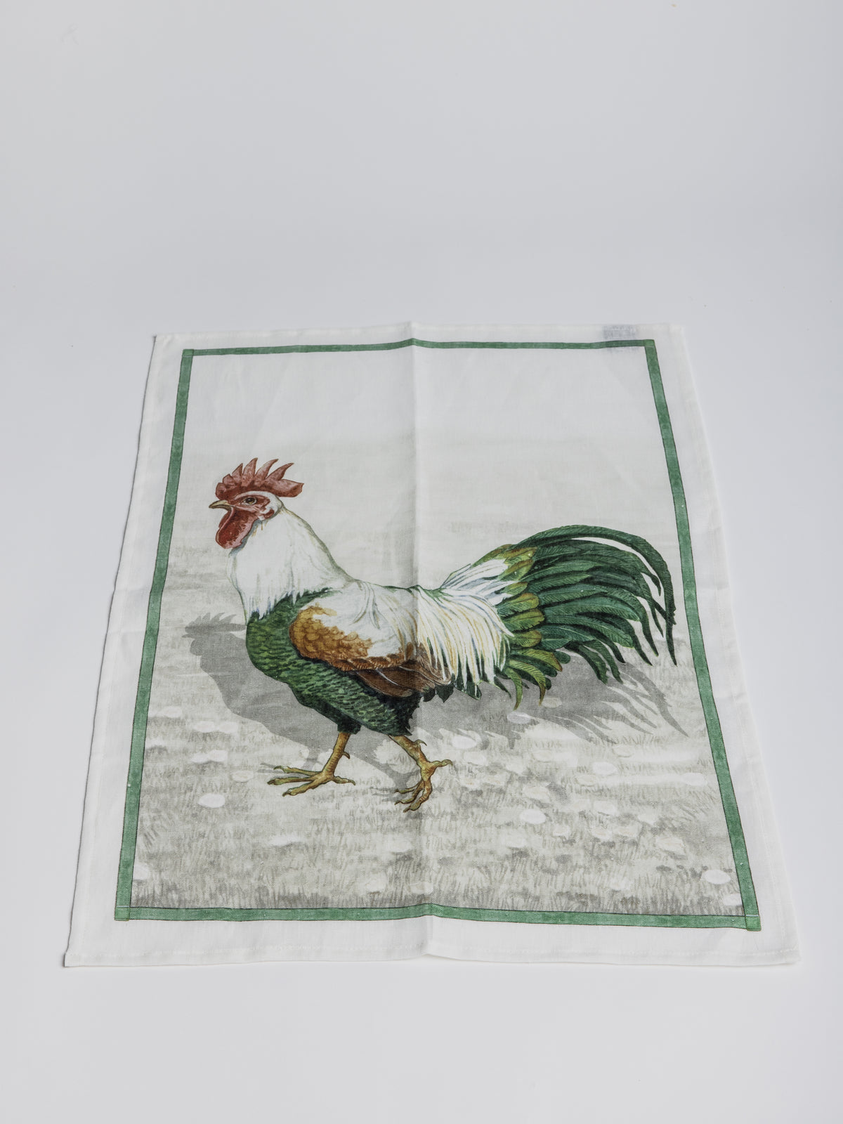 Kitchen Towel - Rooster Bianco - Green edge - Cigale & Fourmi